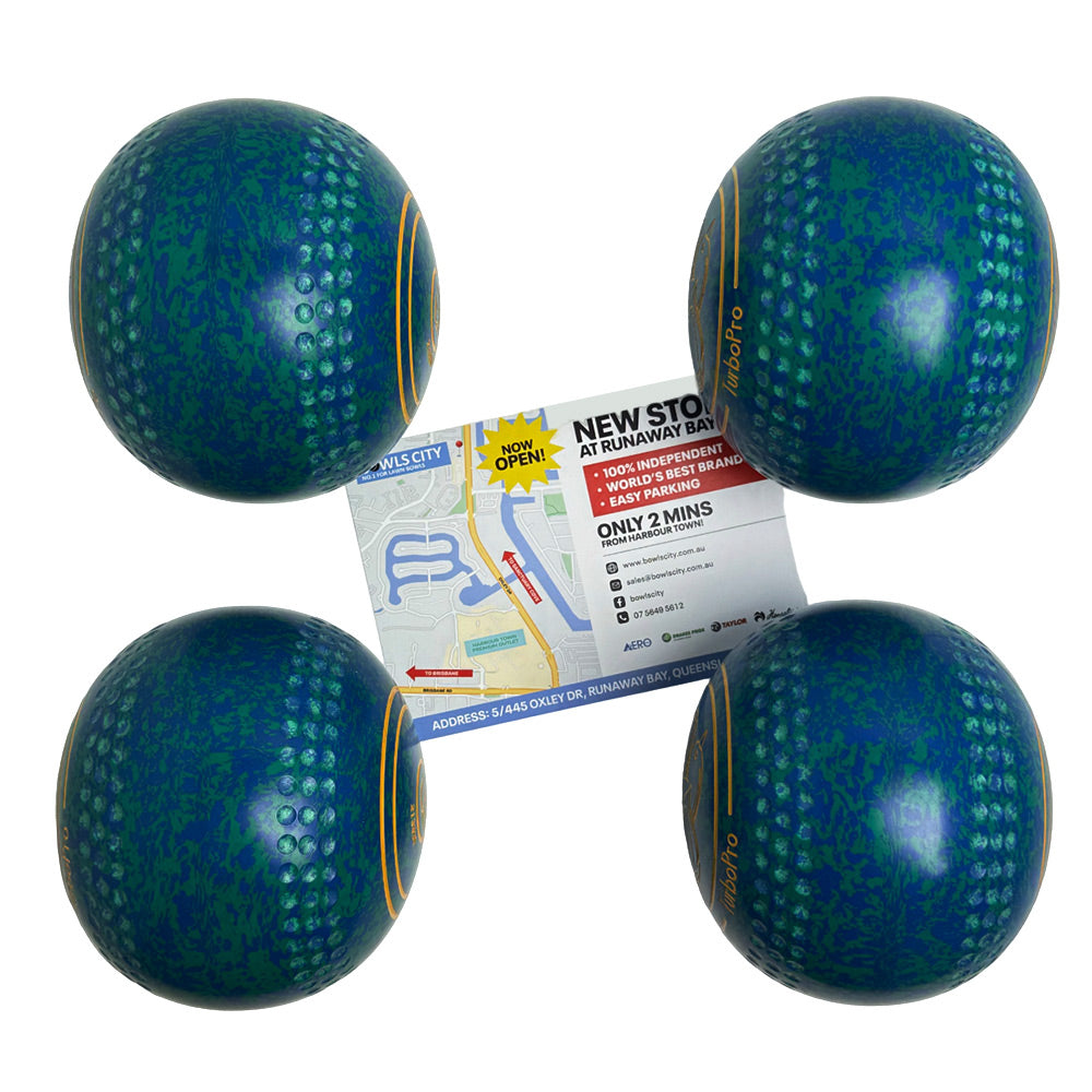Aero (Pre-Owned) Turbo Pro Lawn Bowls Size 4 Heavy Dimple Grip - Green/Blue Speckle
