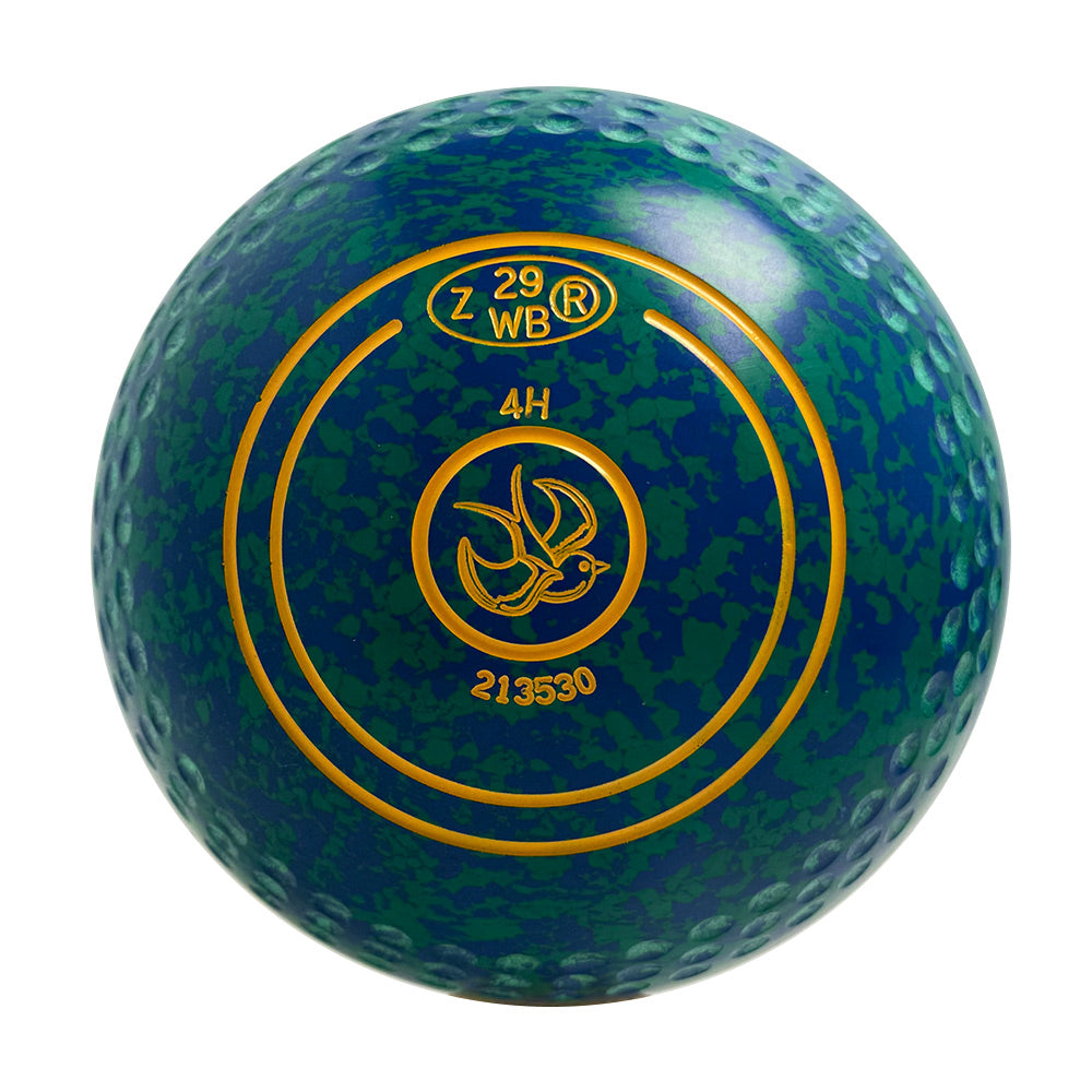 Aero (Pre-Owned) Turbo Pro Lawn Bowls Size 4 Heavy Dimple Grip - Green/Blue Speckle