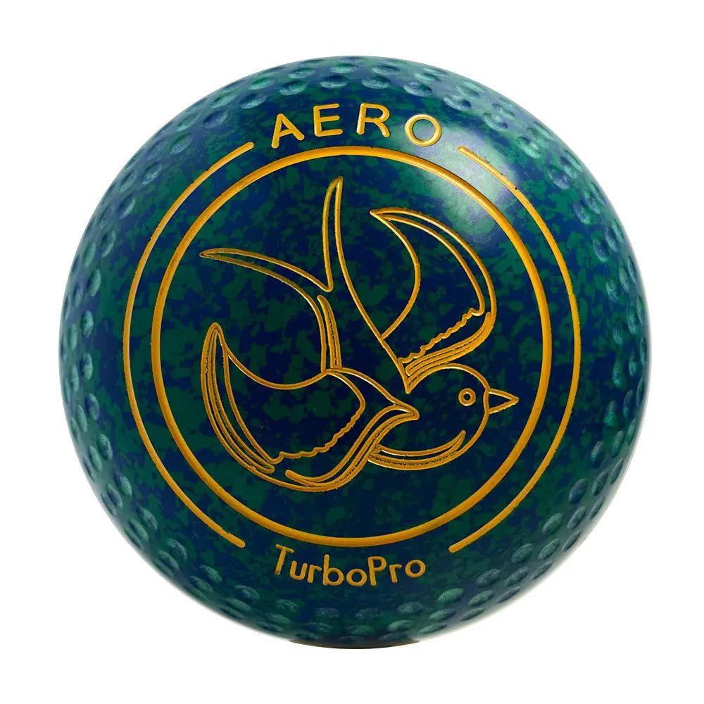 Aero (Pre-Owned) Turbo Pro Lawn Bowls Size 4 Heavy Dimple Grip - Green/Blue Speckle Aero Bowls