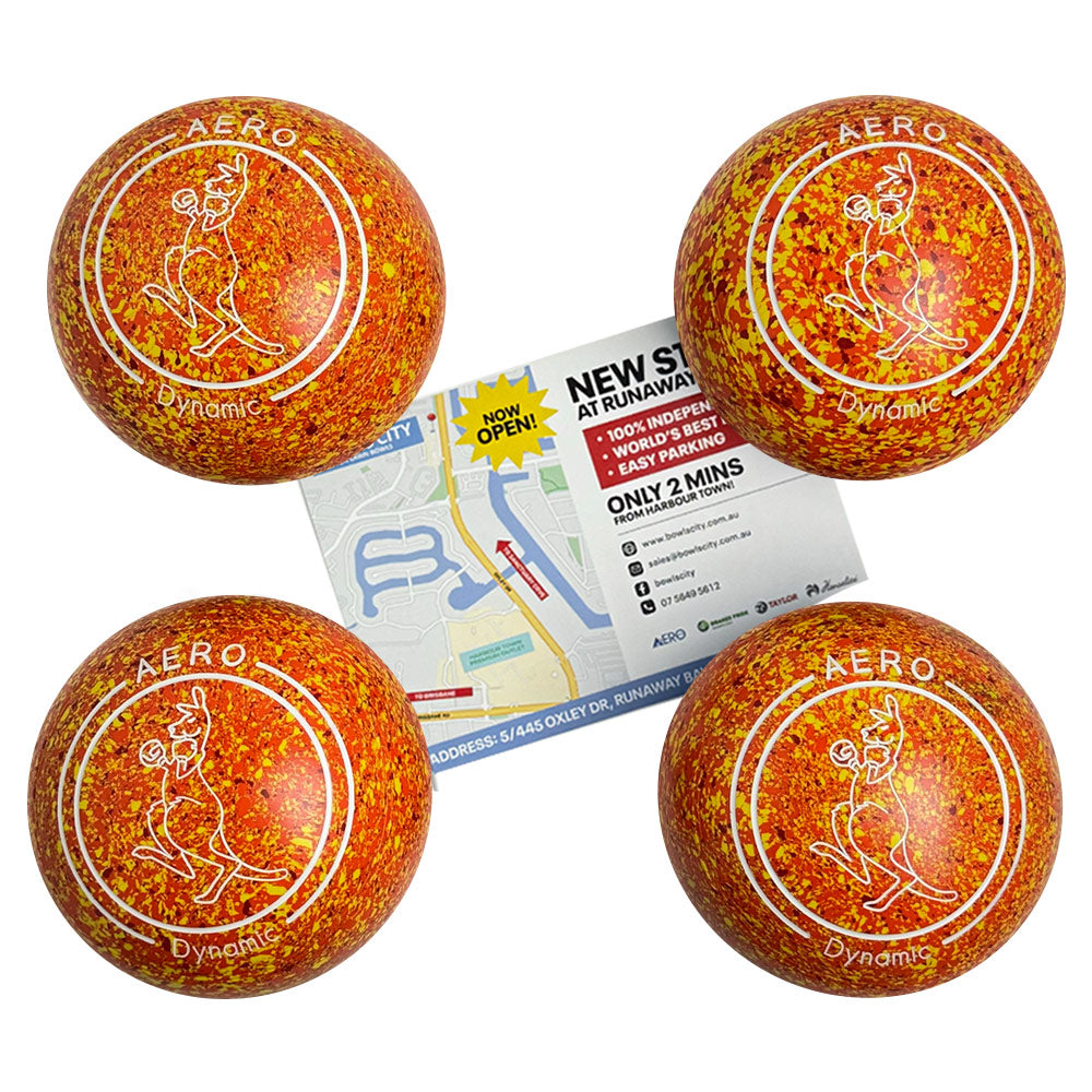 Aero (Pre-Owned) Dynamic Lawn Bowls Size 3 Heavy Non-Gripped- Orange/Yellow Speckle