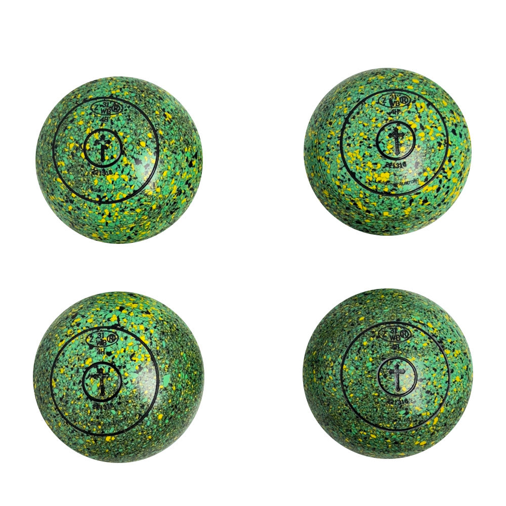 Aero (Pre-Owned) Dynamic Lawn Bowls Size 4 Heavy Non-Gripped - Green/Yellow Speckle