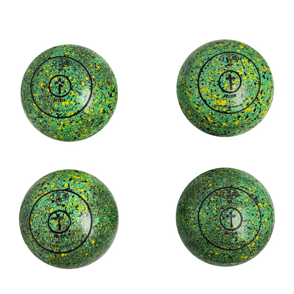 Aero (Pre-Owned) Dynamic Lawn Bowls Size 4 Heavy Non-Gripped - Green/Yellow Speckle - Bowls City