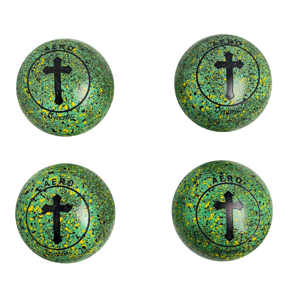 Aero (Pre-Owned) Dynamic Lawn Bowls Size 4 Heavy Non-Gripped - Green/Yellow Speckle