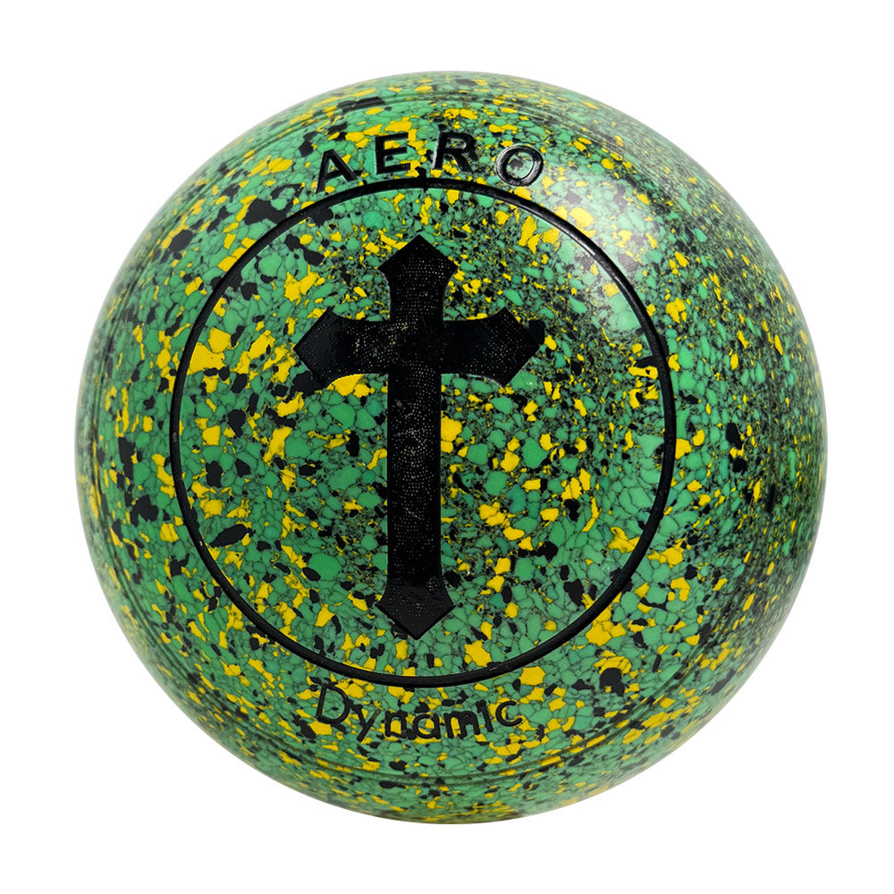 Aero (Pre-Owned) Dynamic Lawn Bowls Size 4 Heavy Non-Gripped - Green/Yellow Speckle