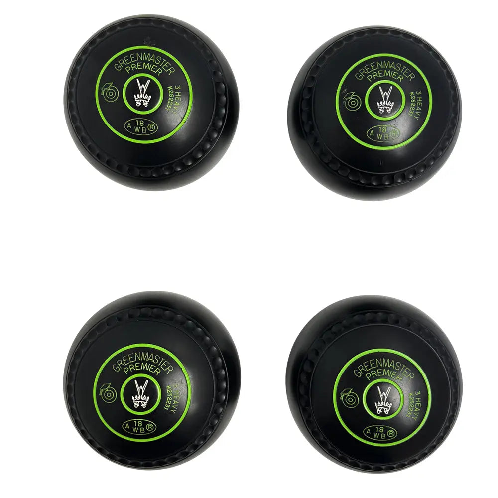 Greenmaster (Pre-Owned) Premier Lawn Bowls Size 3 Heavy Gripped - Black -K252231 - Bowls City