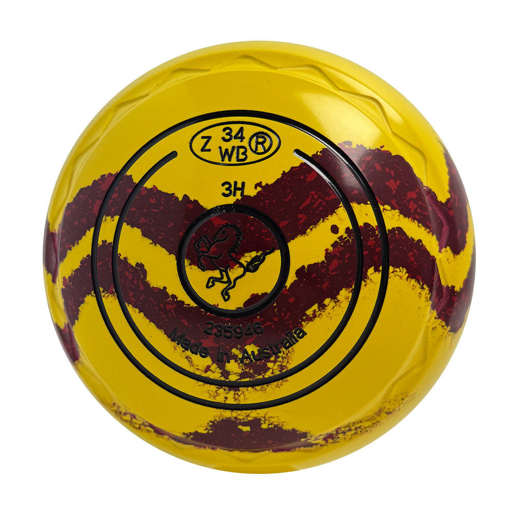 Aero Optima Lawn Bowls 3 Heavy Z-Scoop Yellow/Maroon Swirl - 235946