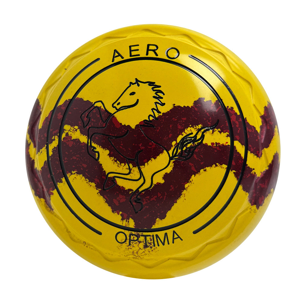 Aero Optima Lawn Bowls 3 Heavy Z-Scoop Yellow/Maroon Swirl - 235946