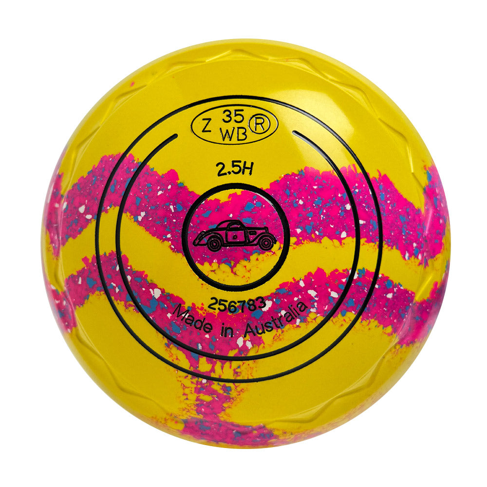 Aero Optima Lawn Bowls 2.5 Heavy Z-Scoop Yellow*/Raspberry Swirl - 256783
