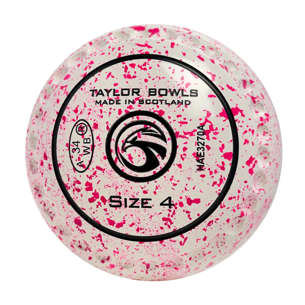 Taylor GTR Lawn Bowls Size 4 Heavy Gripped White/Fluro Pink - HAE3270A