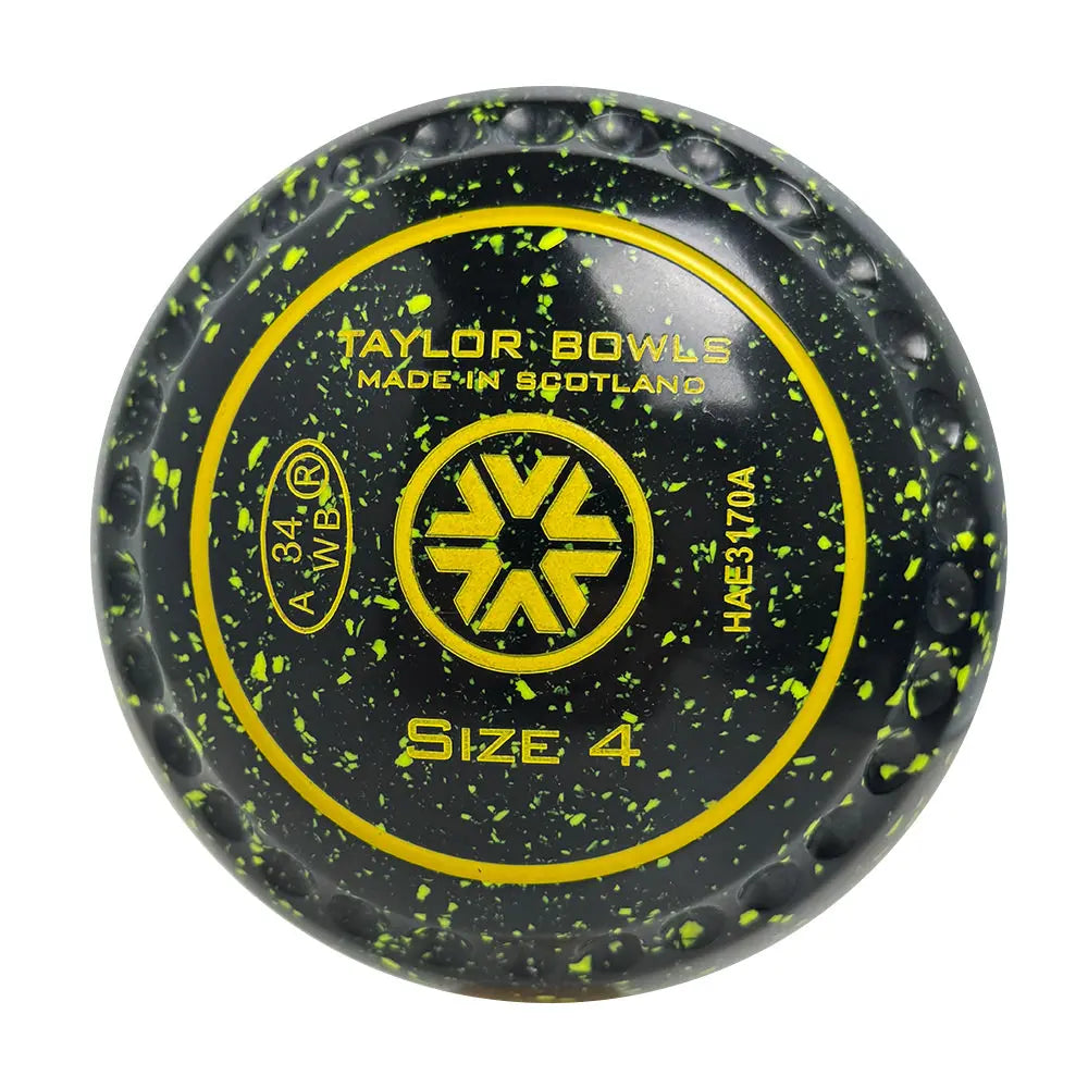 Taylor GTR Lawn Bowls Size 4 Heavy Gripped Black/Lemon - HAE3170A Taylor