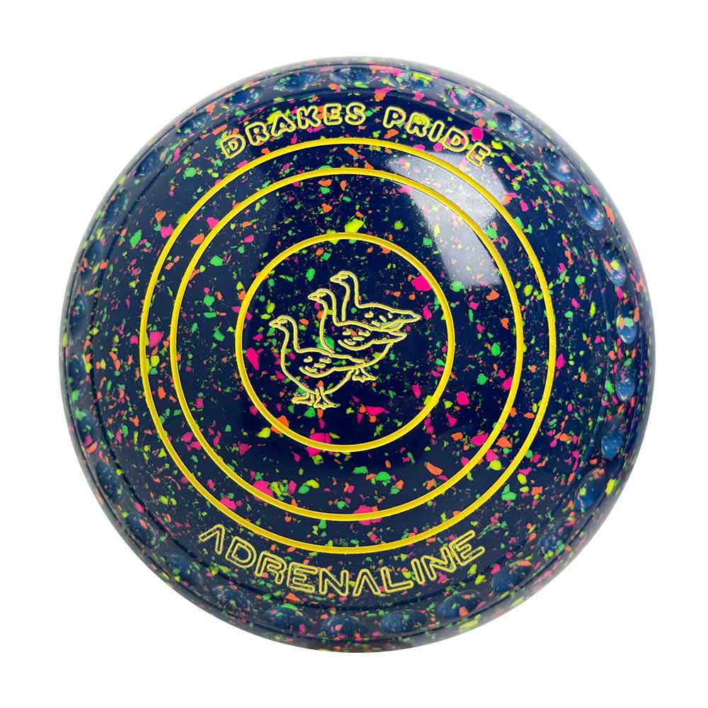 Drakes Pride Adrenaline Lawn Bowls Size 4 Heavy Gripped Mid Blue Fluoro/Harlequin Y3-9959