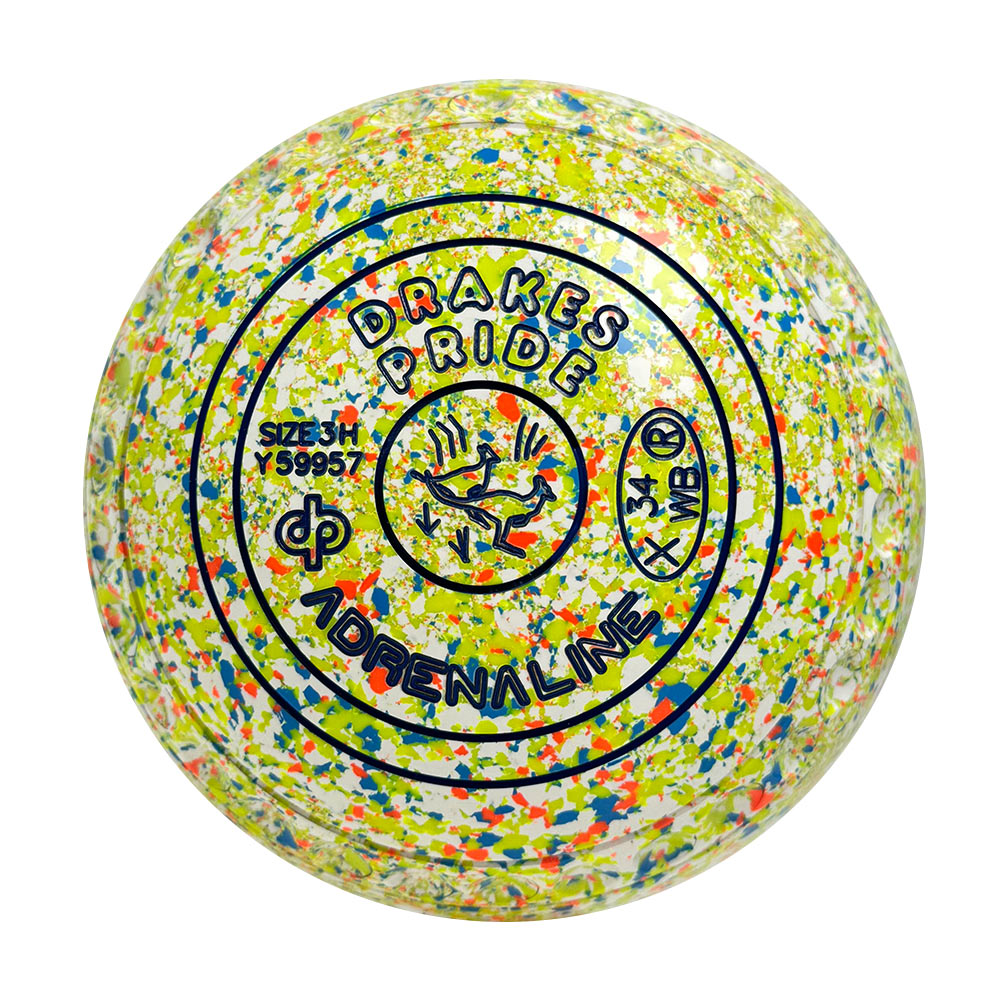 Drakes Pride Adrenaline Lawn Bowls Size 3 Heavy Gripped White Flouro/Harlequin  Y5-9957
