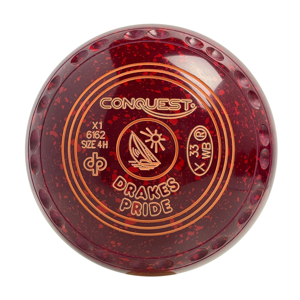 Drakes Pride Conquest Lawn Bowls Size 4 Heavy Gripped - Magenta Red - X1-6162
