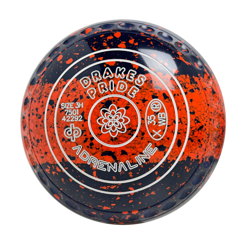 Drakes Pride Adrenaline Lawn Bowls Size 3 Heavy Gripped Dark Blue/Orange Tri-Band - 7501-42292