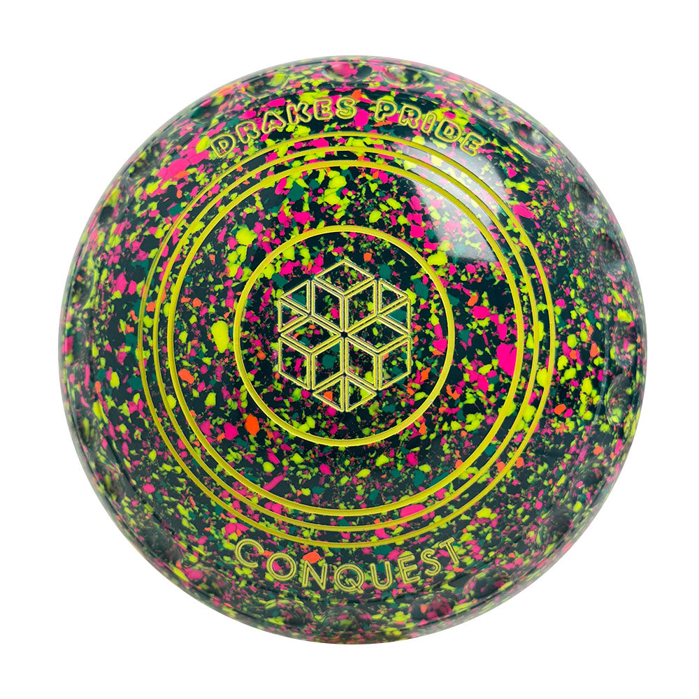 Drakes Pride Conquest Lawn Bowls Size 3 Heavy Gripped Green Fluoro Harlequin 7503-42257