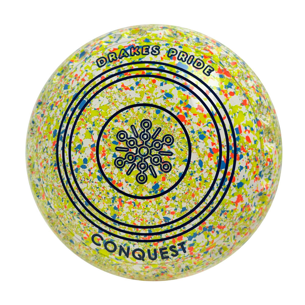 Drakes Pride Conquest Lawn Bowls Size 4 Heavy Gripped White Fluoro Harlequin  7506-42260