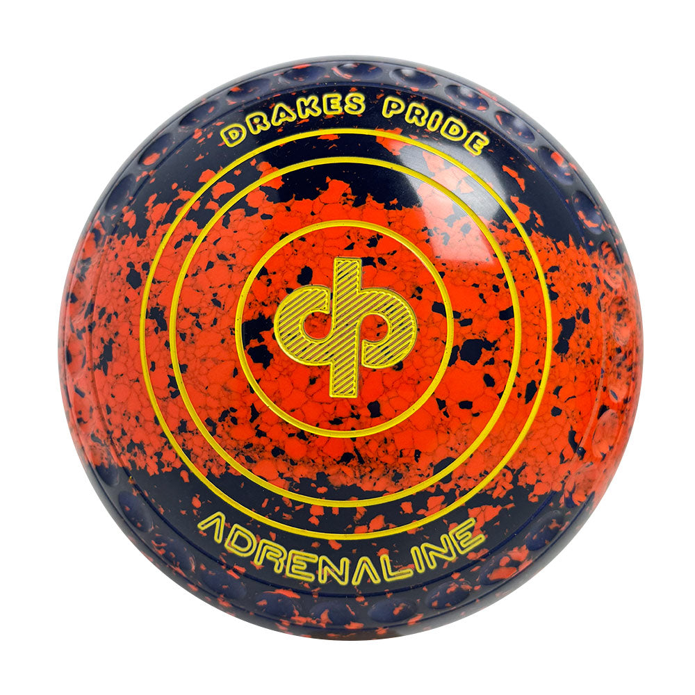 Drakes Pride Adrenaline Lawn Bowls Size 4 Heavy Gripped Dark Blue/Orange Tri-band - 7506-42292