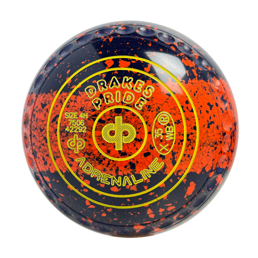 Drakes Pride Adrenaline Lawn Bowls Size 4 Heavy Gripped Dark Blue/Orange Tri-band - 7506-42292