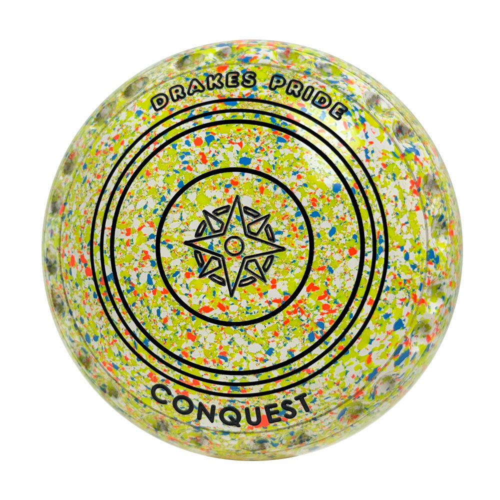 Drakes Pride Conquest Lawn Bowls Size 3 Heavy Gripped White Fluoro Harlequin 7507-42257