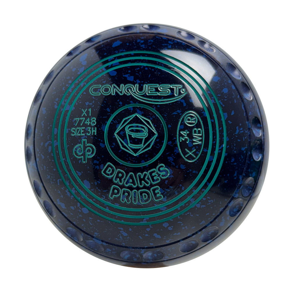 Drakes Pride Conquest Lawn Bowls Size 3 Heavy Gripped Blue Speckle X1-7748