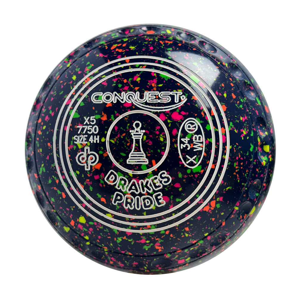 Drakes Pride Conquest Lawn Bowls Size 4 Heavy Gripped - Mid Blue Fluoro X5-7750