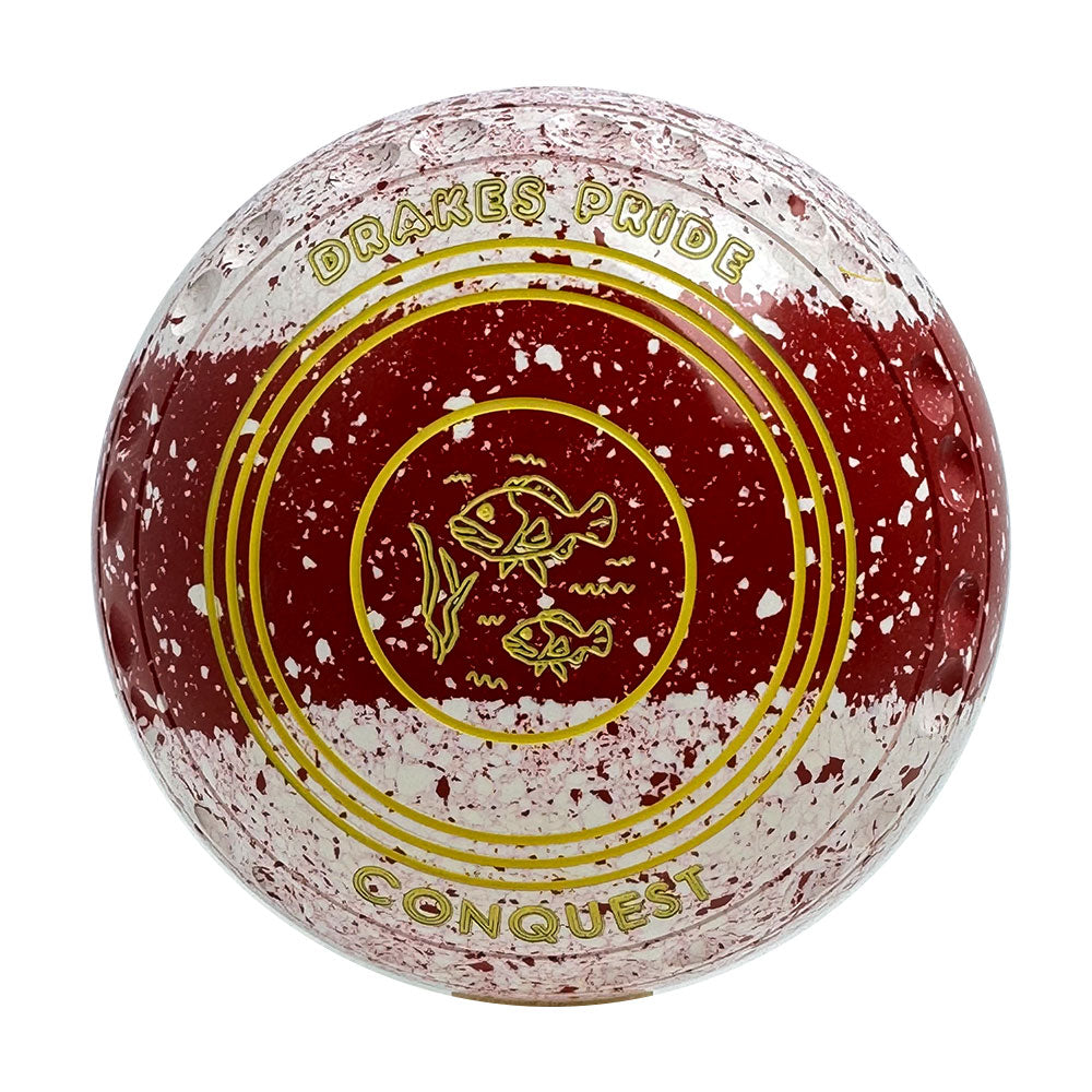 Drakes Pride Conquest Lawn Bowls Size 3 Heavy Gripped Tri-Band White/Red Speckle X7-7753