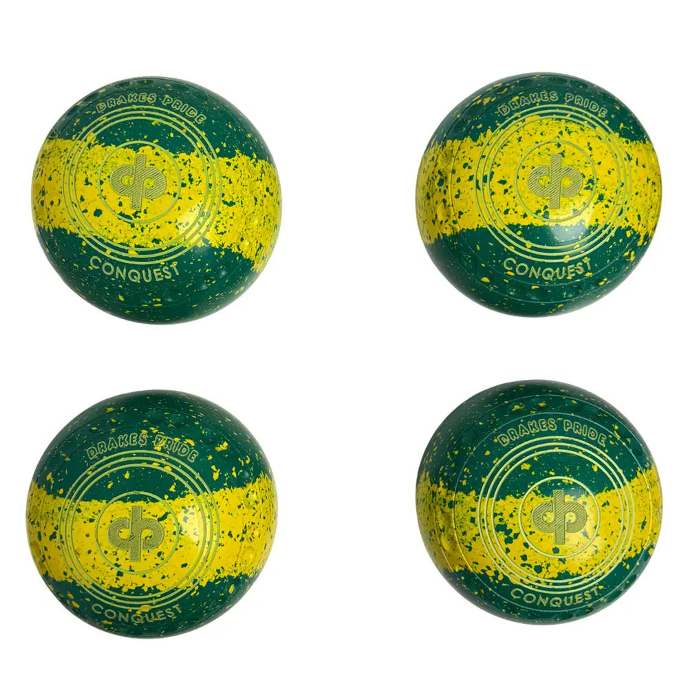 Drakes Pride (Pre-Owned) Conquest Lawn Bowls Size 3 Heavy Gripped Tri-Band Green/Yellow X7-7756 Drakes Pride