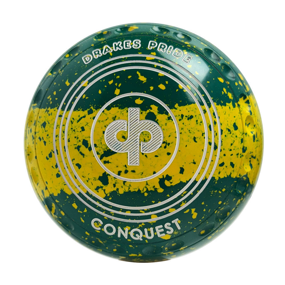 Drakes Pride Conquest Lawn Bowls Size 4 Heavy Gripped Tri-Band Green/Yellow X1-7757