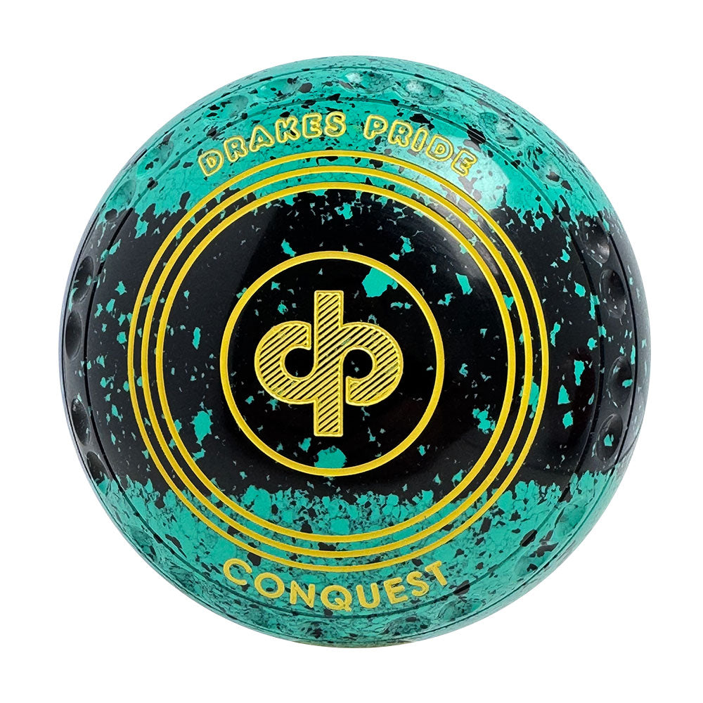 Drakes Pride Conquest Lawn Bowls Size 3 Heavy Gripped Tri-Band Mint/Black Speckle X1-7759