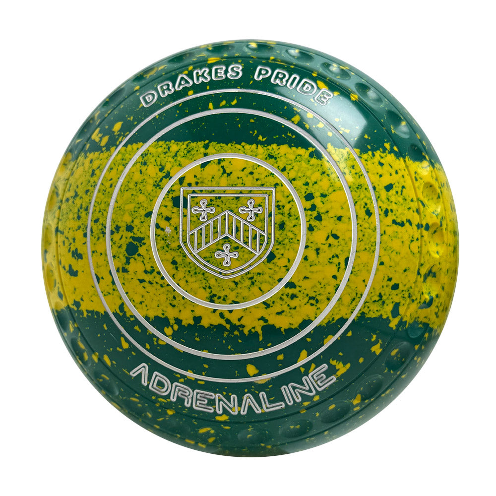 Drakes Pride Adrenaline Lawn Bowls Size 3 Heavy Gripped Green/Yellow Tri-Band - X1-7775