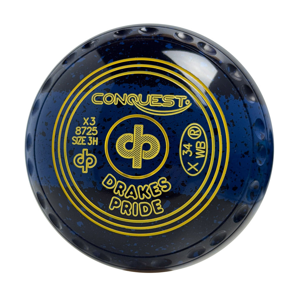 Drakes Pride Conquest Lawn Bowls Size 3 Heavy Gripped Tri-Band Dark Blue/Blue X3-8725