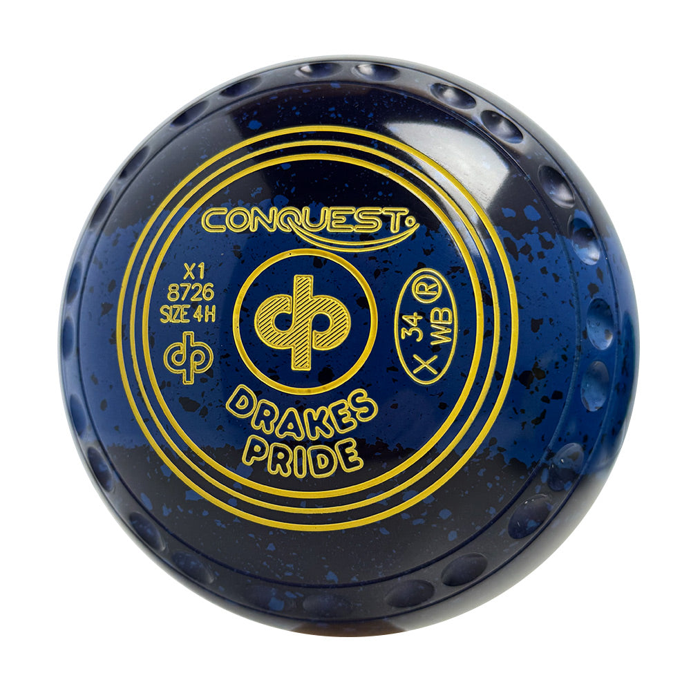 Drakes Pride Conquest Lawn Bowls Size 4 Heavy Gripped Tri-Band Dark Blue/Blue X1-8726