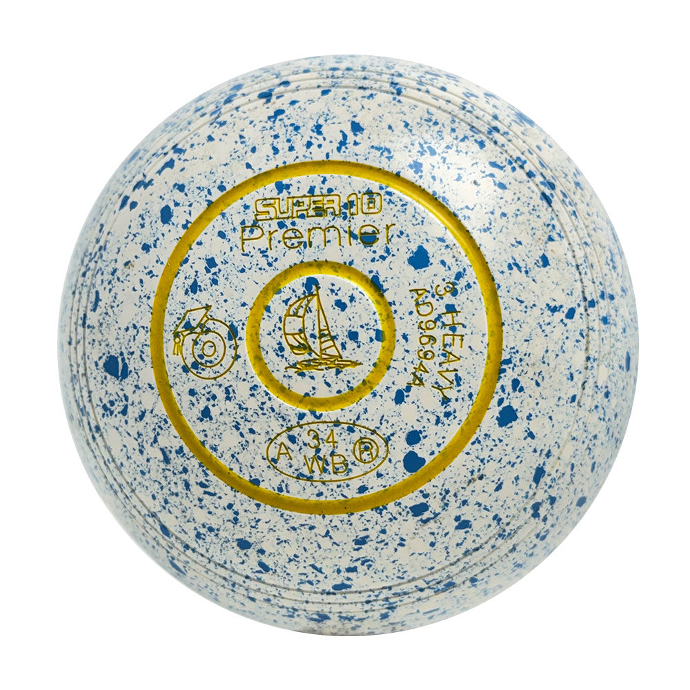 Greenmaster (Pre-Owned) Super 10 Premier Lawn Bowls Size 3 Heavy Non-Gripped - White/Blue - AD9694A