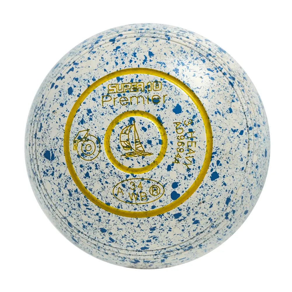 Greenmaster (Pre-Owned) Super 10 Premier Lawn Bowls Size 3 Heavy Non-Gripped - White/Blue - AD9694A Greenmaster