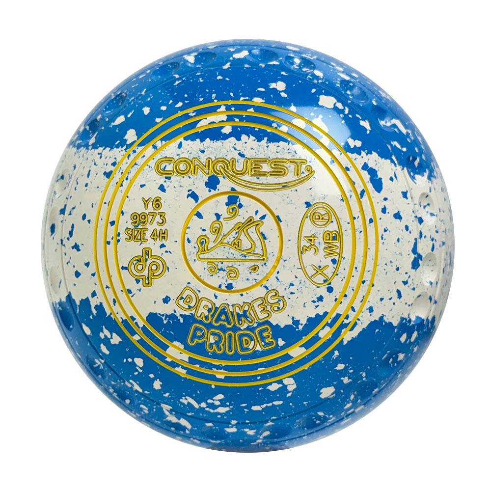 Drakes Pride Conquest Lawn Bowls Size 4 Heavy Gripped Tri-Band Sky Blue/White Y6-9973