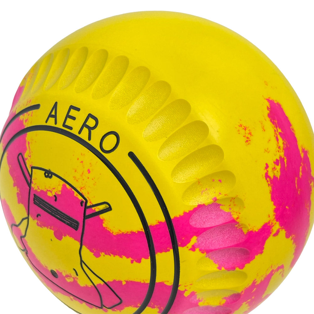 Aero Optima Lawn Bowls 3 Heavy Enhance Grip Yellow/Pink Swirl - 240153