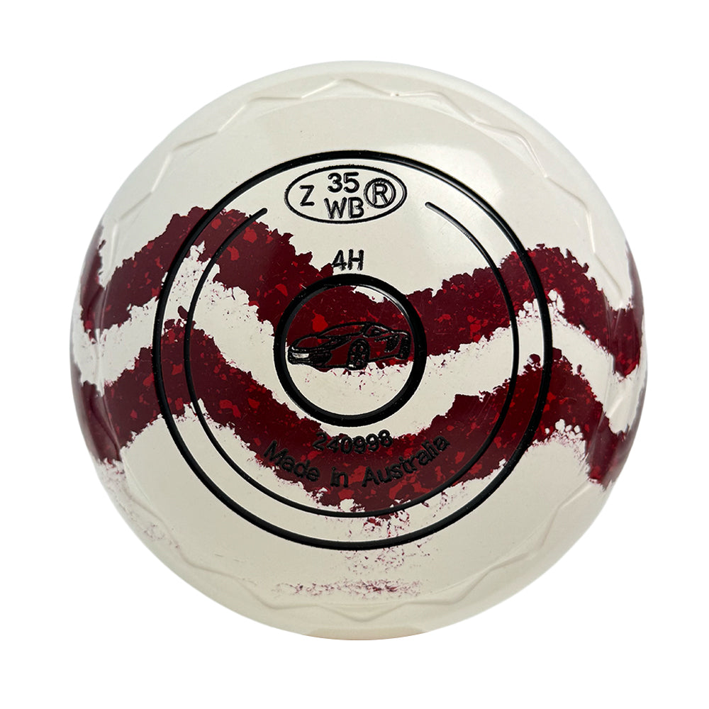 Aero Optima Lawn Bowls 4 Heavy Z-Scoop White Maroon/Red Swirl - 240998