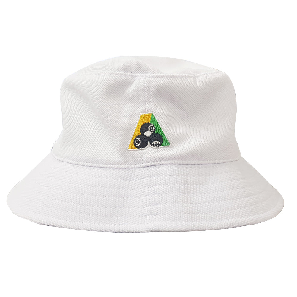 Bowlswear Australia Pique Mesh Bucket Hat BA Logo - White - Bowls City