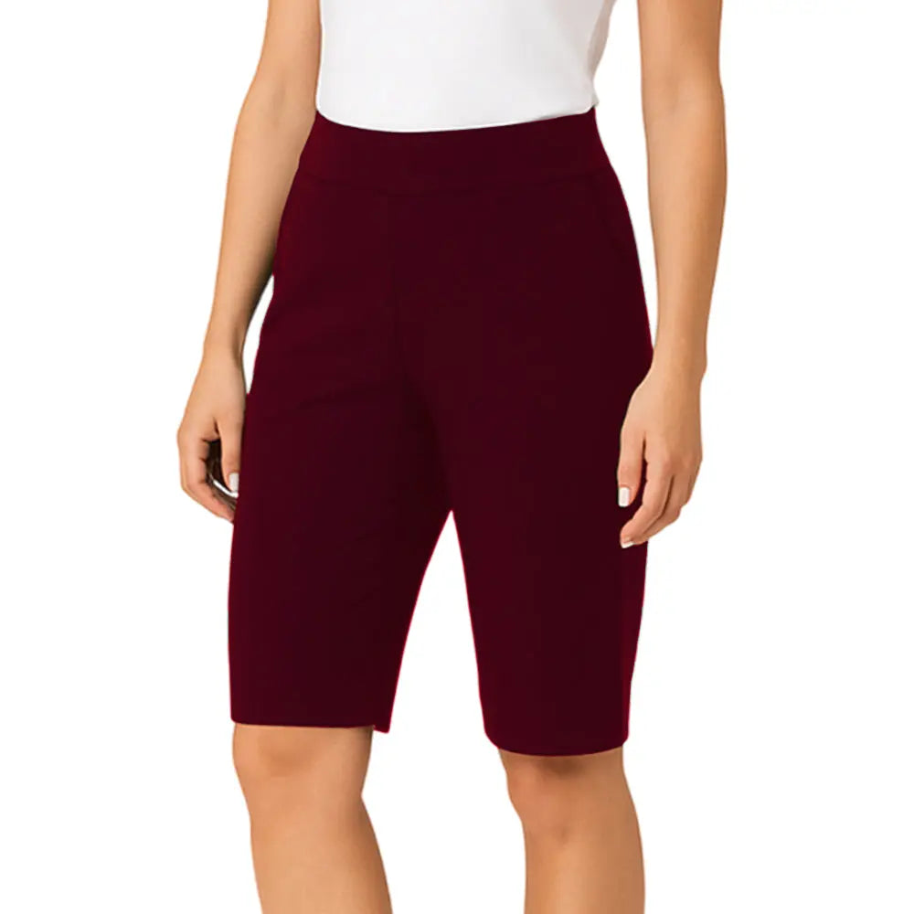 Holland Park Ladies Amber Stretch Short BA Logo - Maroon - Bowls City