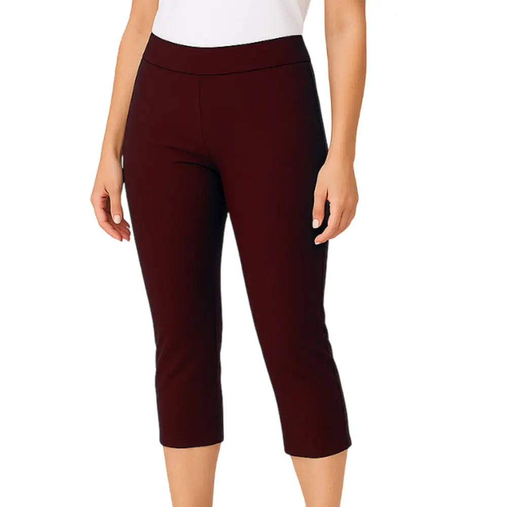 Holland Park Ladies Stretchy Citrine Capri Pant BA Logo - Maroon - Bowls City