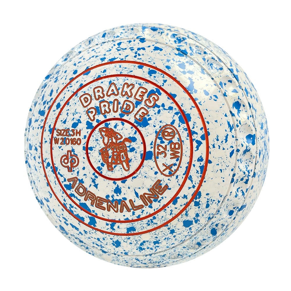 Drakes Pride Adrenaline Lawn Bowls Size 3 Heavy Gripped - White/Sky Blue