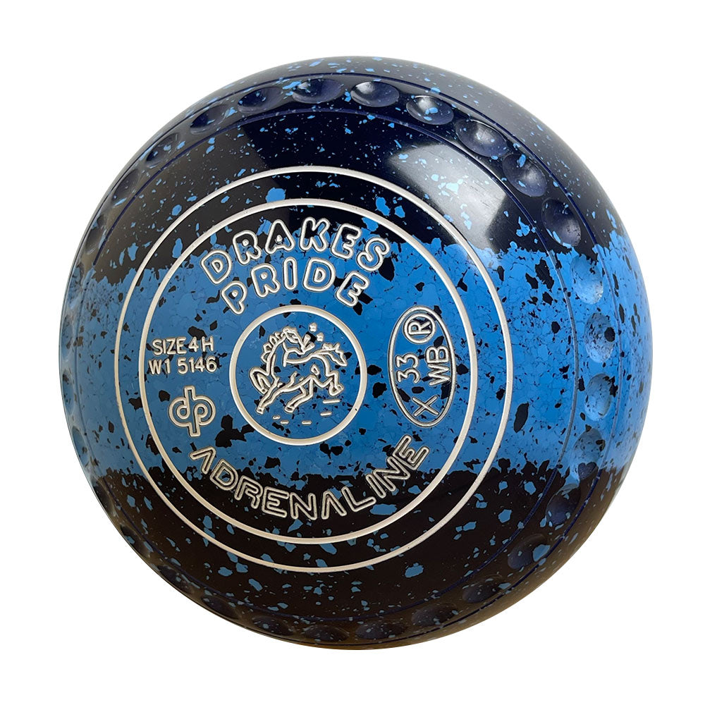 Drakes Pride Adrenaline Lawn Bowls Size 4 Heavy Gripped -Trio Blue Speckle