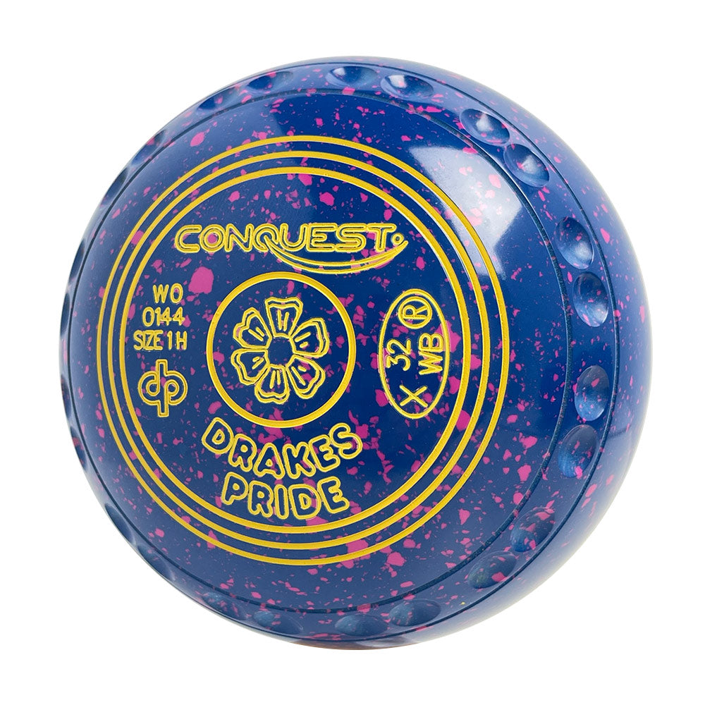 Drakes Pride Conquest Lawn Bowls Size 1 Heavy Gripped - Blue/Pink