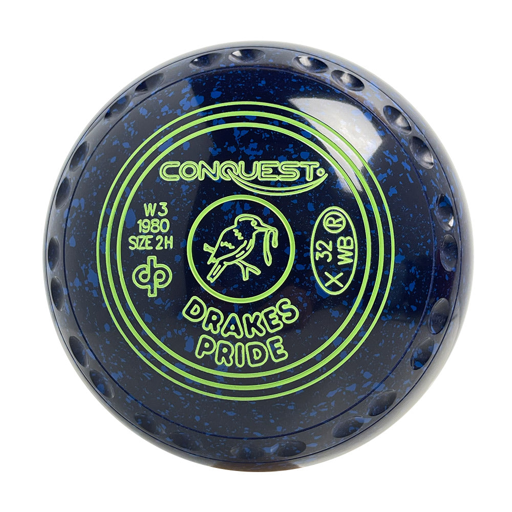 Drakes Pride Conquest Lawn Bowls Size 2 Heavy Gripped - Blue Speckle