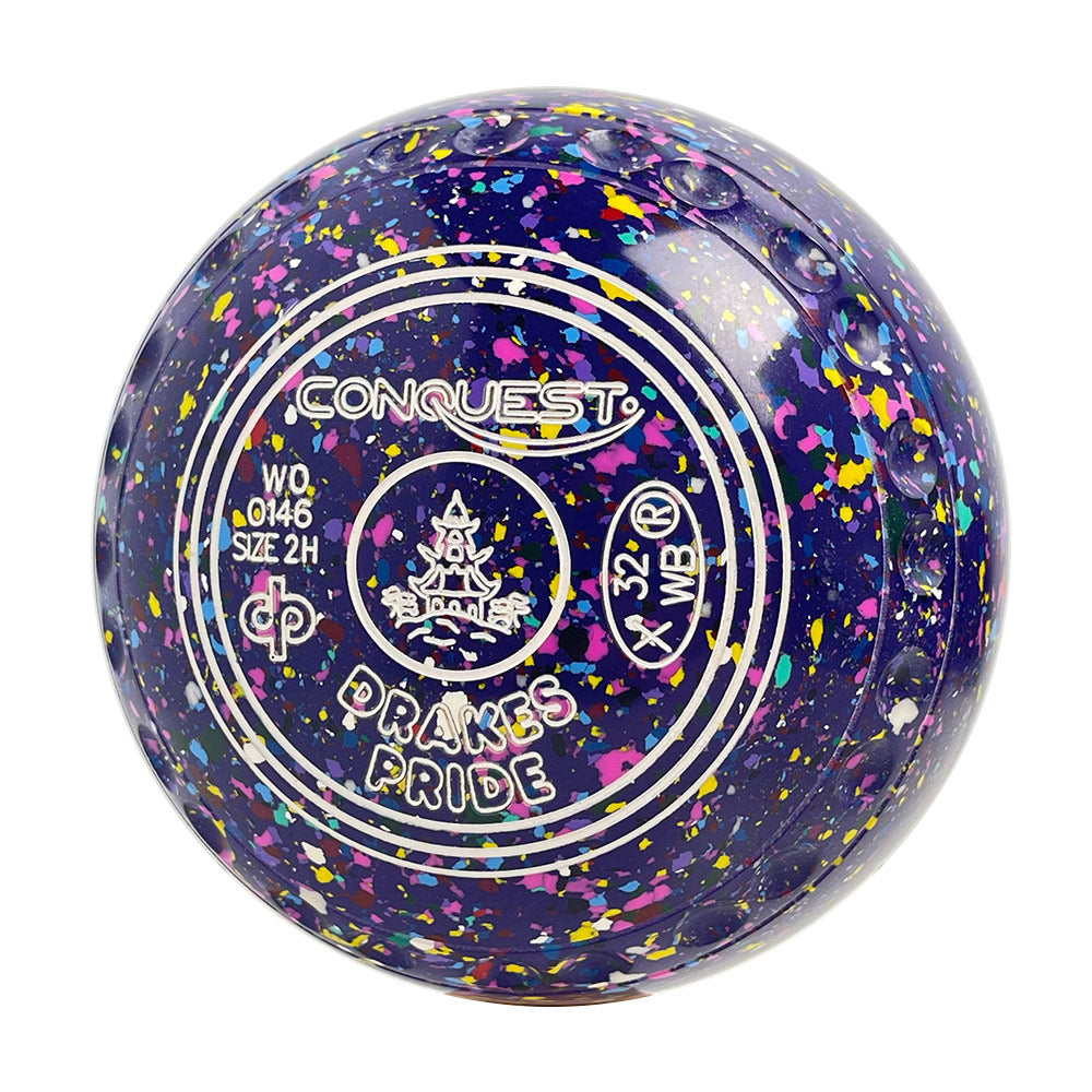 Drakes Pride Conquest Lawn Bowls Size 2 Heavy Gripped - Purple Harlequin