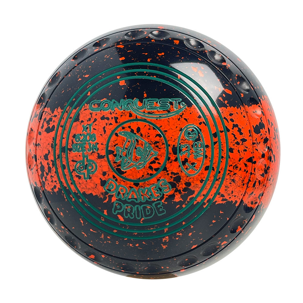 Drakes Pride Conquest Lawn Bowls Size 3 Heavy Gripped - Trio Black/Orange X1-6206
