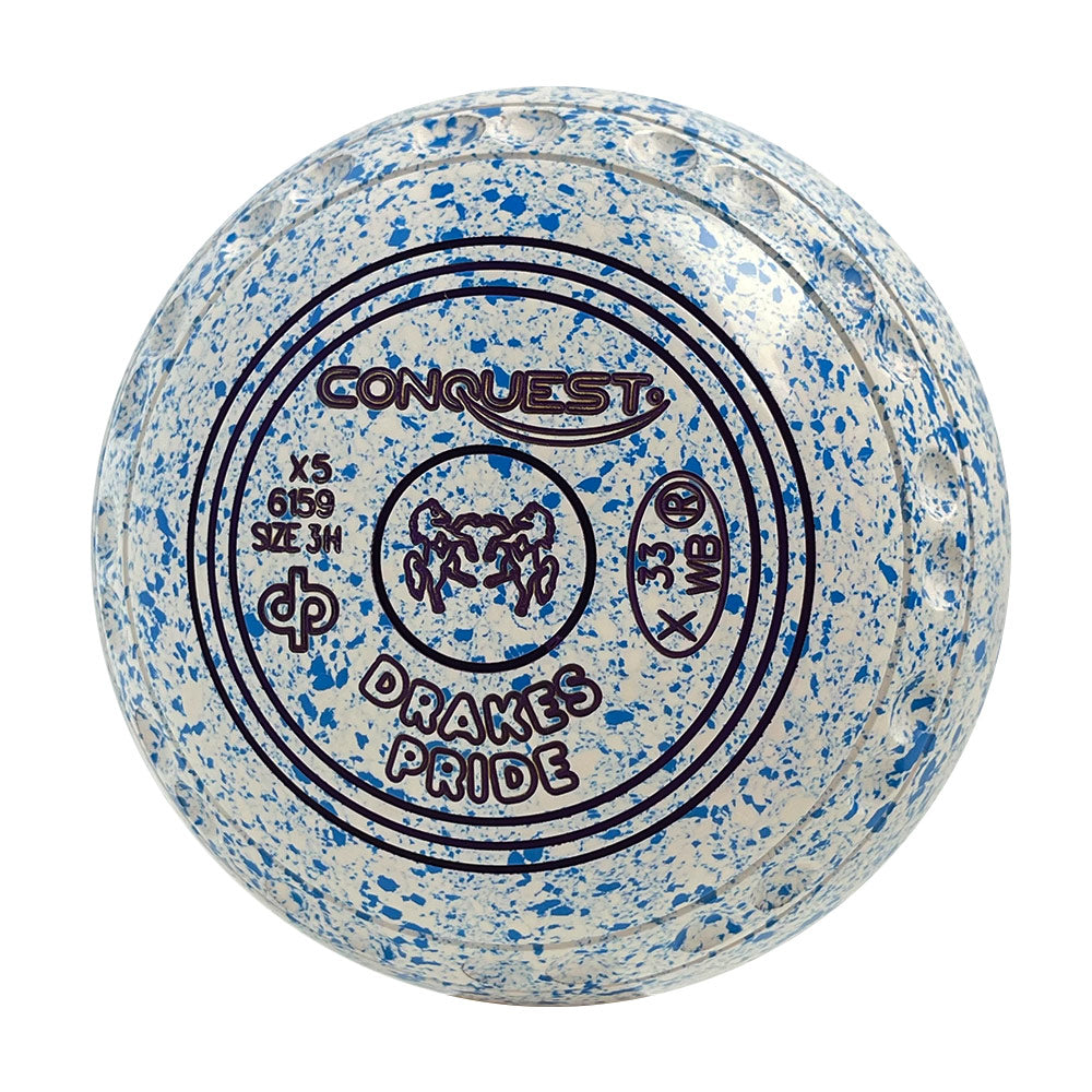 Drakes Pride Conquest Lawn Bowls Size 3 Heavy Gripped -White/Sky Blue X5-6159