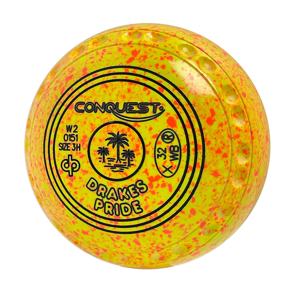 Drakes Pride Conquest Lawn Bowls Size 3 Heavy Gripped - Fluro Yellow/Orange