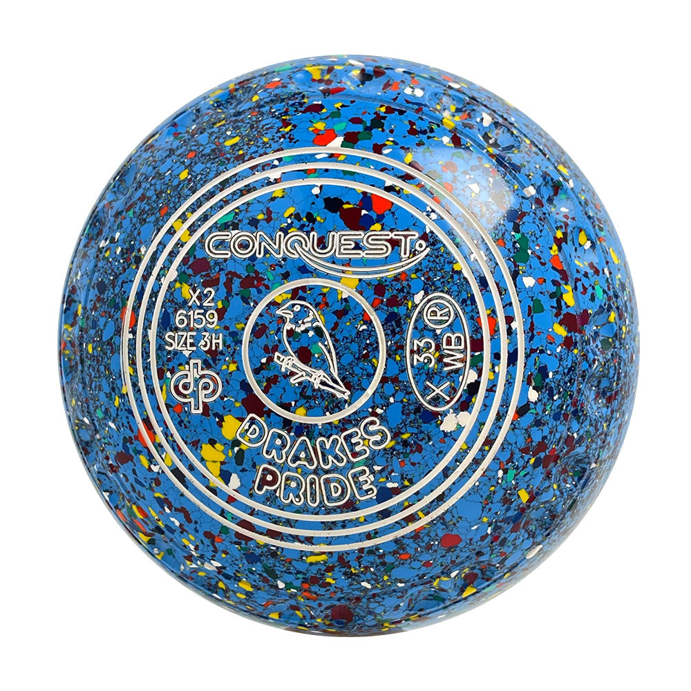 Drakes Pride Conquest Lawn Bowls Size 3 Heavy Gripped - Sky Blue Harlequin