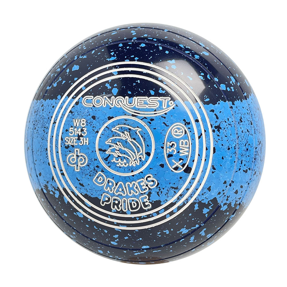 Drakes Pride Conquest Lawn Bowls Size 3 Heavy Non-Gripped - Trio Blue W8-5143